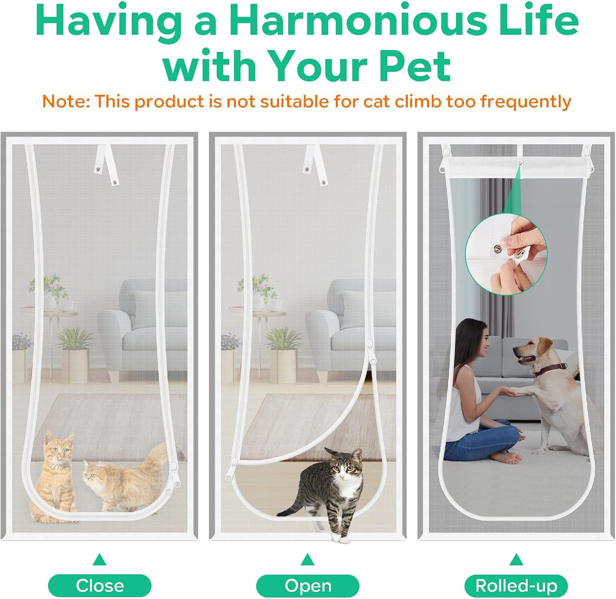 Reinforced Thickened Cat Screen Door - White / NEW Up-u Shape, Fits Door Size up to 30"x 80" - image 3