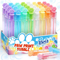 MAPIXO paw print mini bubble wands, 32 bottles in 8 colors in a display box