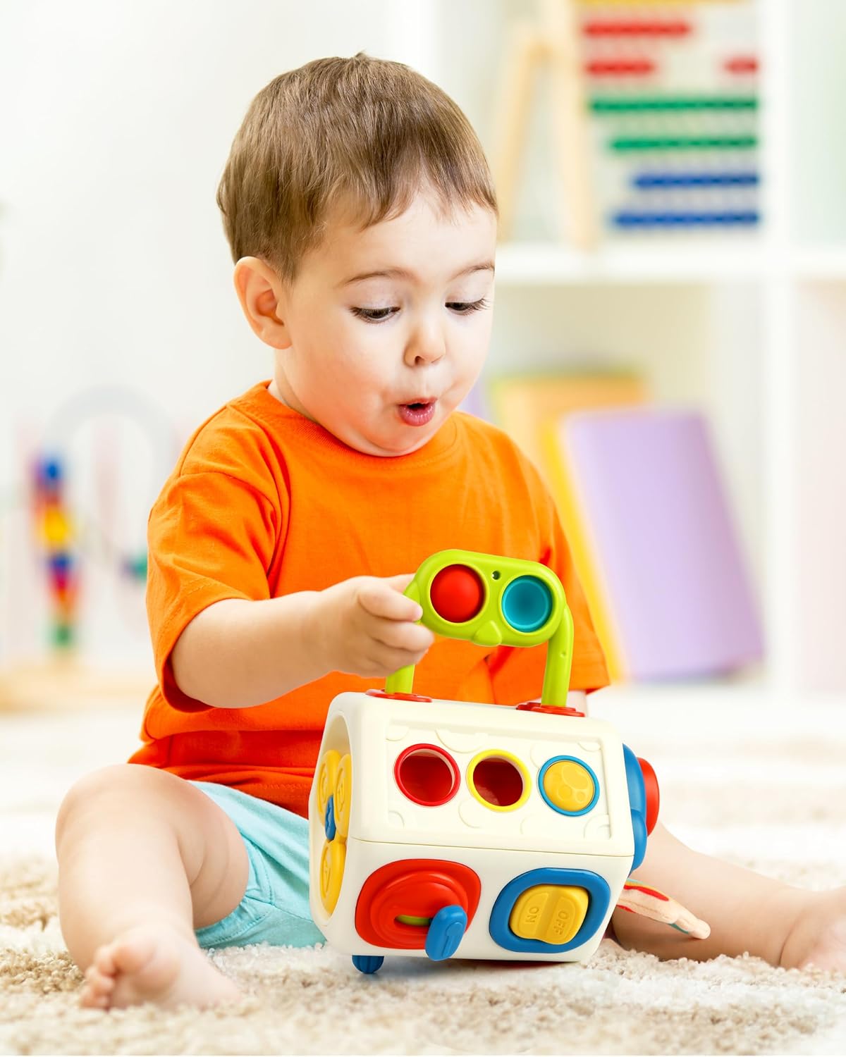 Vanmor 10-in-1 busy cube sensory activity toy with switches, spinner and gear wheels - view 4