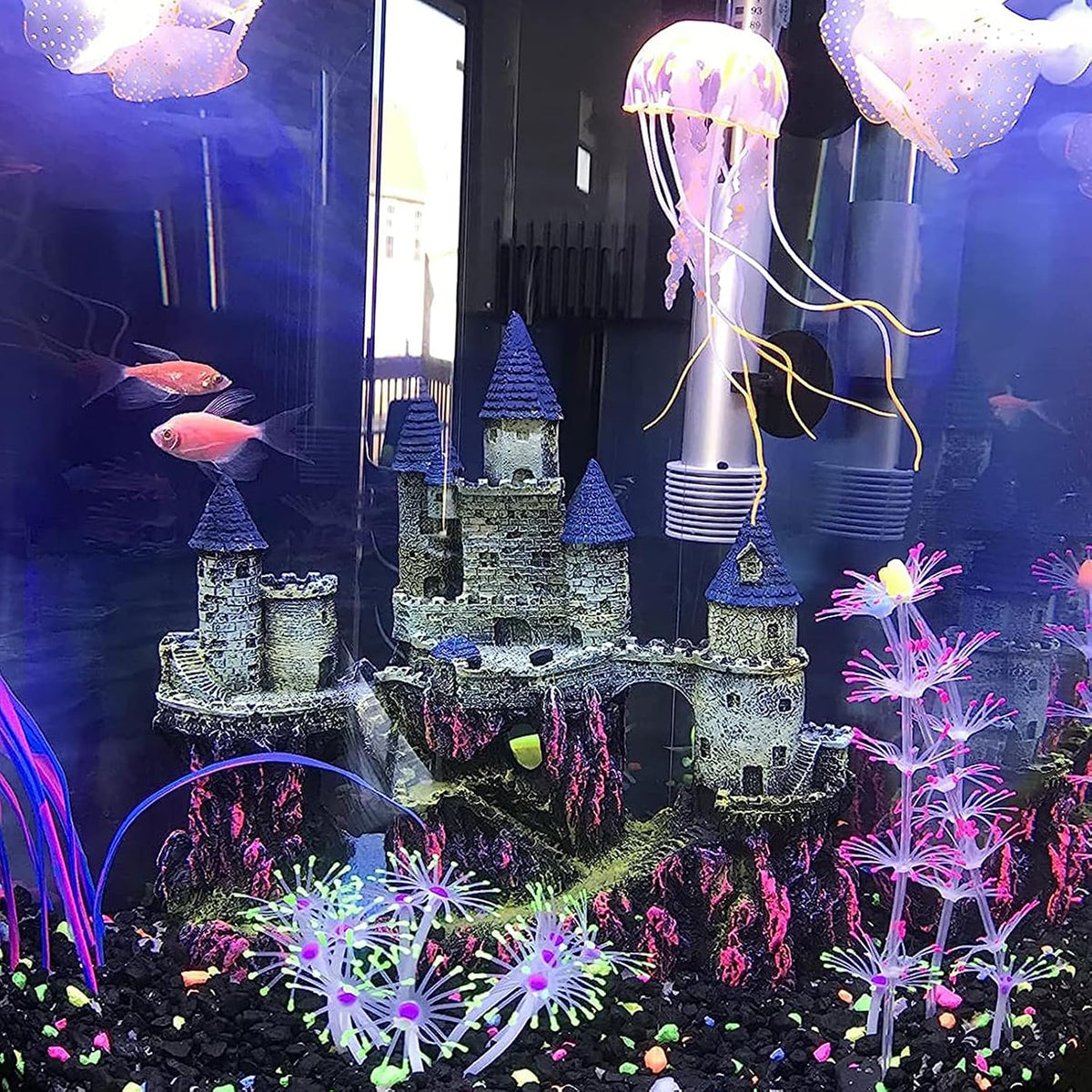 Aquarium Castle Decor, Resin Castle for Fish Tank with Randomly Color Plants Decorations - 【purple】 - image 2