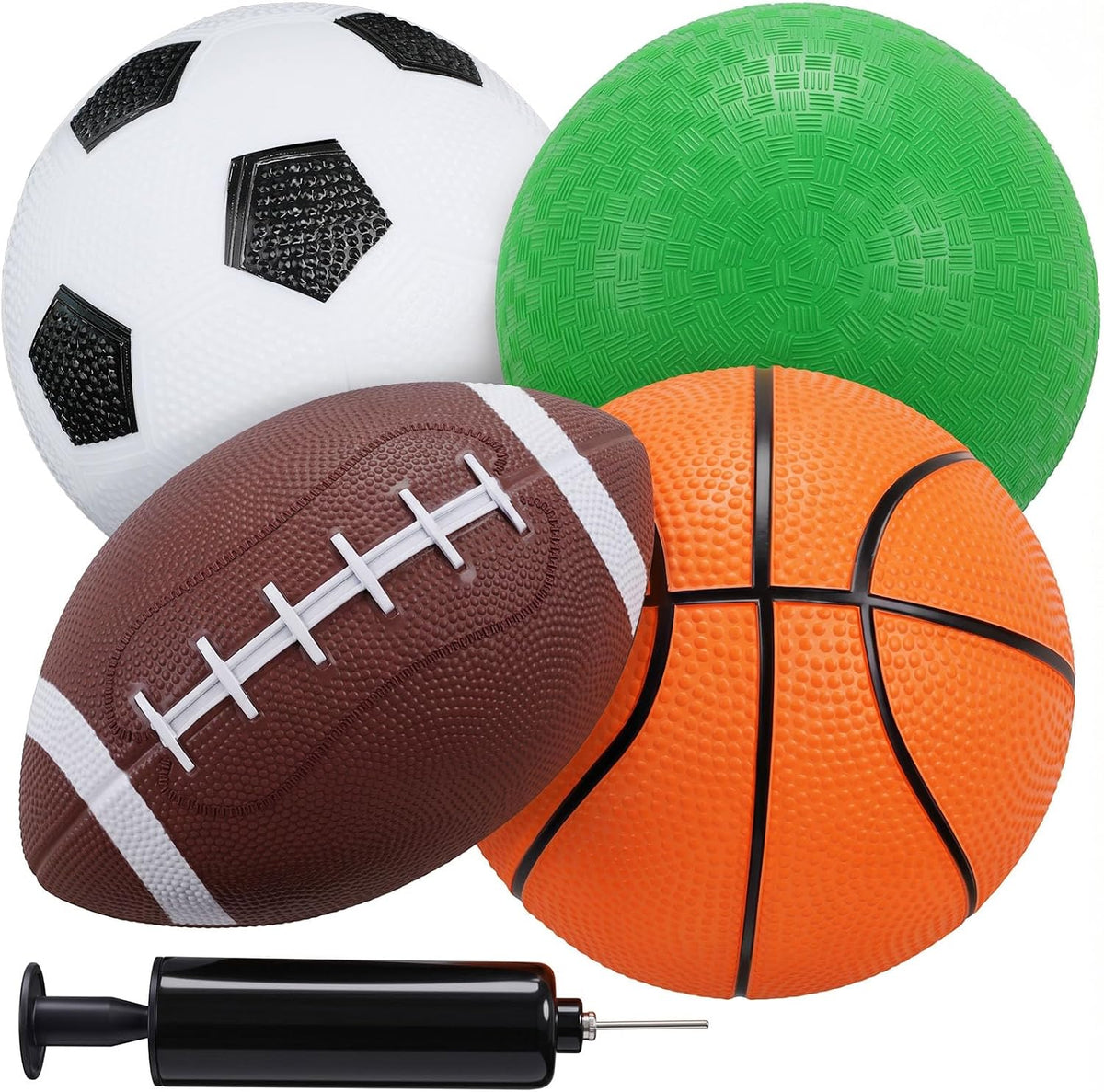 3 otters 4 piece kids sports balls set with football, soccer ball, basketball and pump