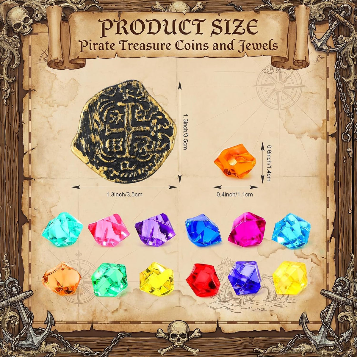 Hanaive 150 Pcs Plastic Pirate Gold Coins Fake Gems Set - Bronze / Novel Style - image 3