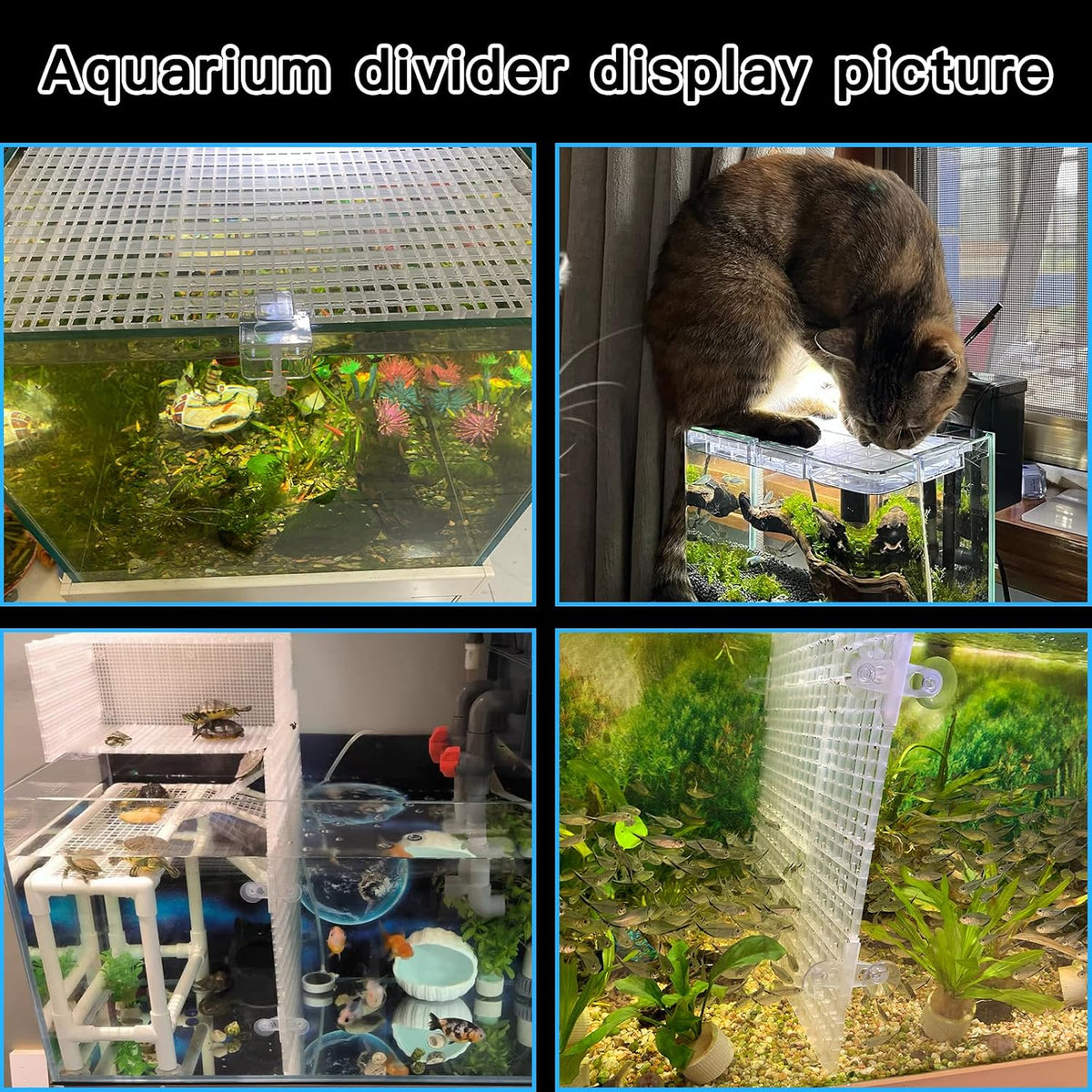 Adjustable Platic Grip Panel Aquarium Fish Tank Divider Filter Bottom - 4pcs 11.8X11.8Inch with 0.35Inch hole / White - image 3