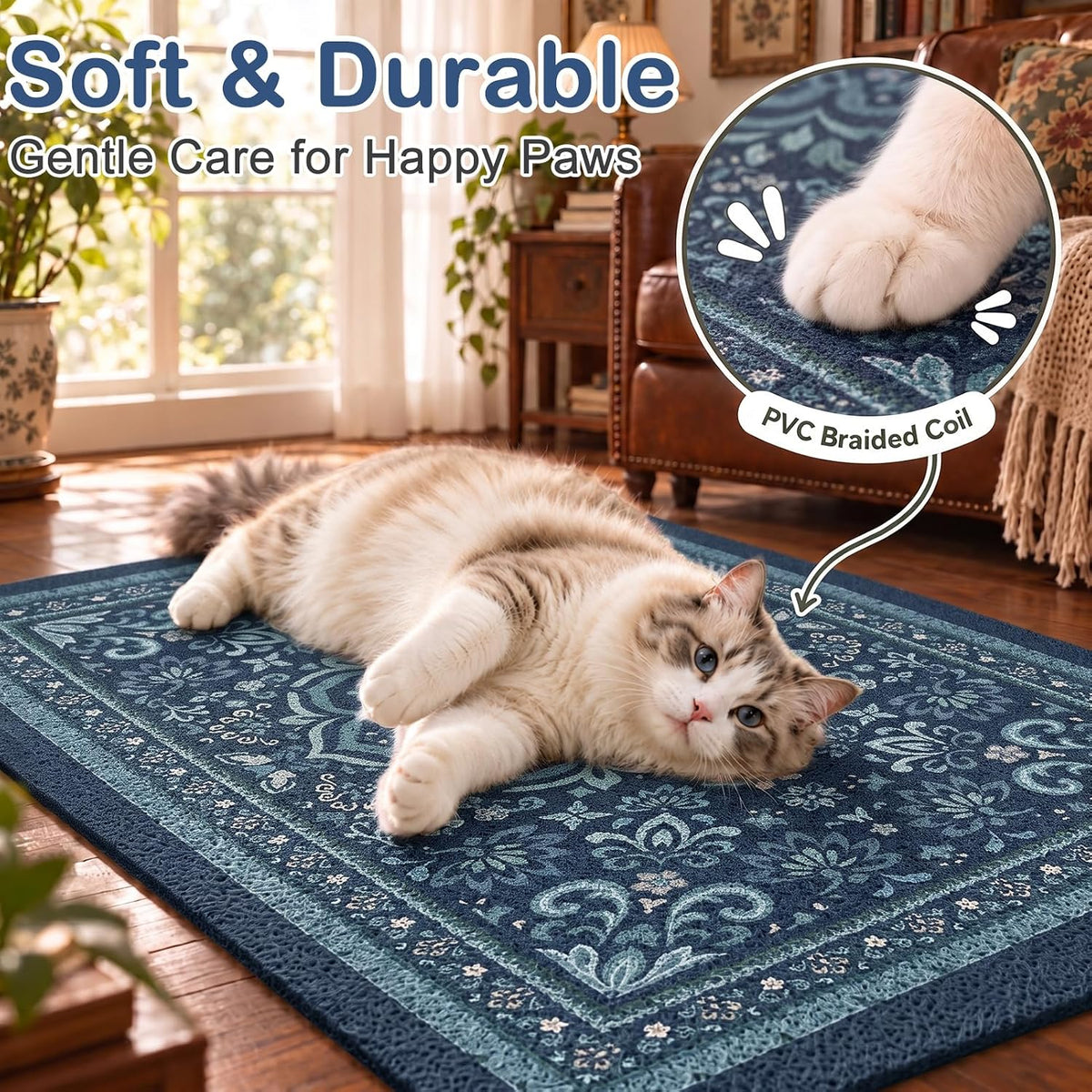 24"x15" Cat Litter Mat Non-Slip Washable Litter Box Mat – Daily Care for Cats - Navy Blue / 24X15in - image 4