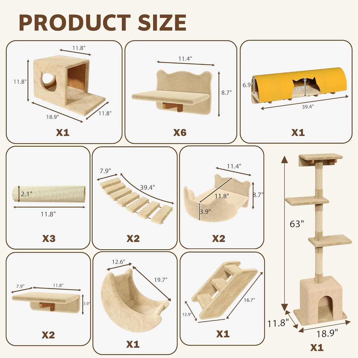 Cat Wall Shelves, 9-in-1 Wood Cat Wall Furniture Set, Burlywood – Essentials for Cats - Beige / 26 Piece Set - image 2