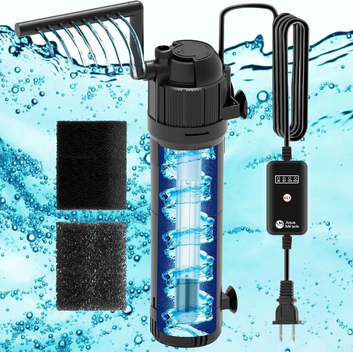 AquaMiracle Aquarium Filter for Green Water, U - For 40-120 Gallon Tank
