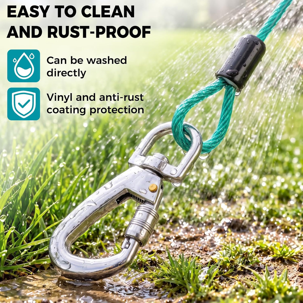 Tie Out Cable for Dogs, 50FT Dog Leads for Yard Chew Proof, Heavy Duty Leash for Large Dogs Up - 125lbs / 30ft / Ice Blue - image 2