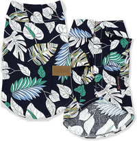 Parisian Pet Palm Leaves Dog Shirt - 100%Cotton Summer Clothes - Stylish Beach Outfit - Hook and Loop Closure - Machine Washable - 2XL