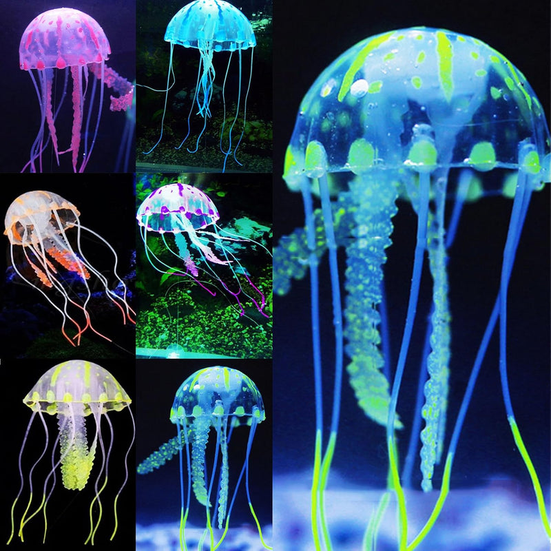 Uniclife 4 Pack Fish Tank Decorations Glowing Effect Aquarium Décor - Jellyfish