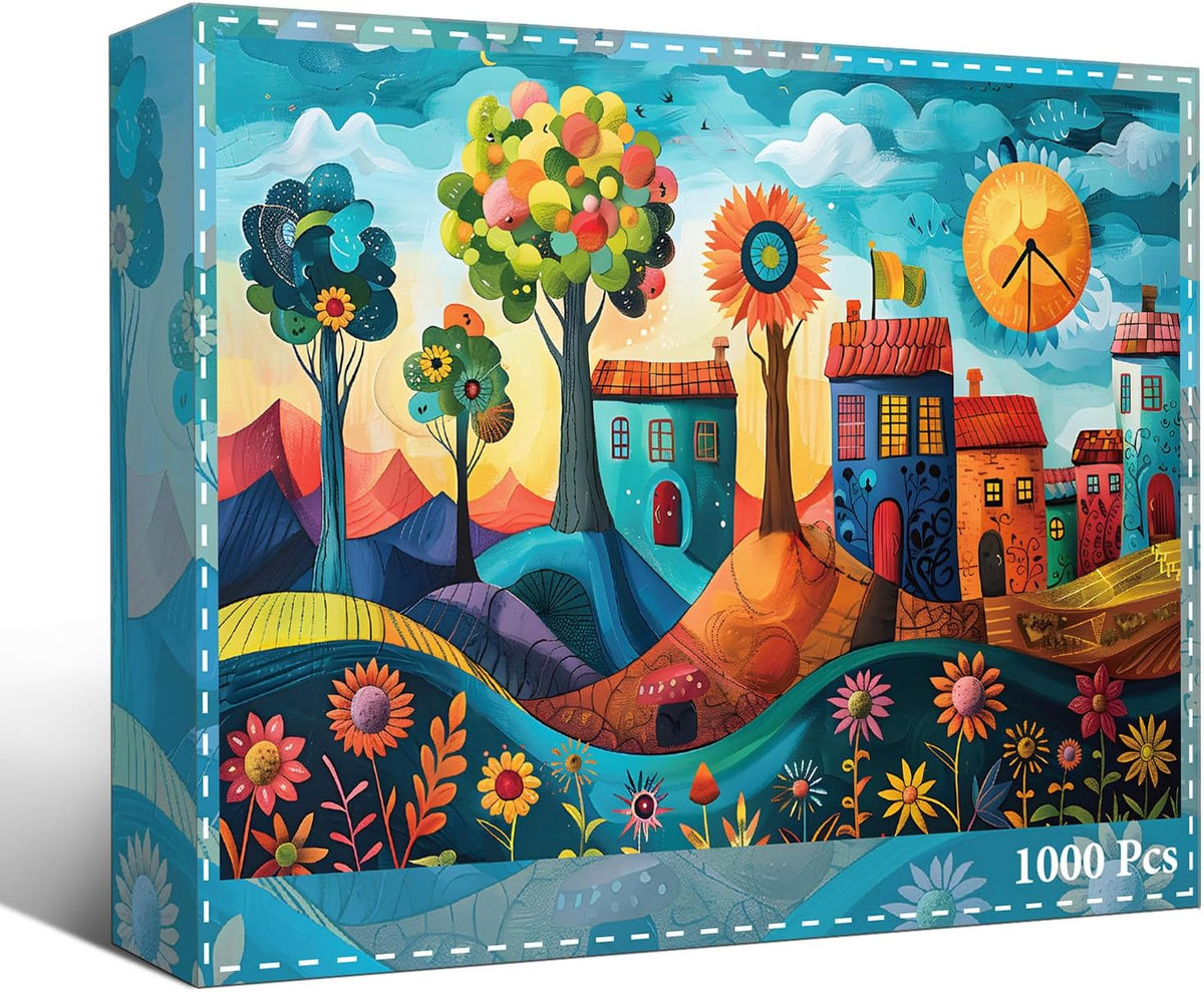 1000 Piece Puzzles for Adults, Premium Magic Book Jigsaw Puzzle – Fun for Kids & Family - Colorful Village - image 2
