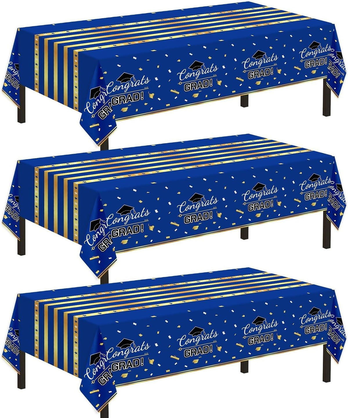Childom 3 Pack Black and Gold Tablecloths for Events - Blue