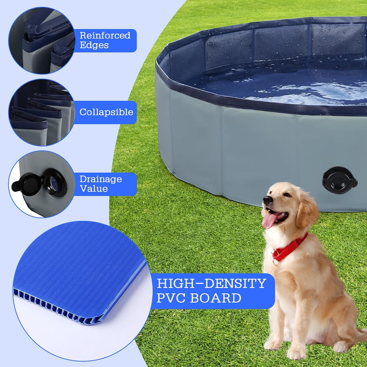 Foldable Dog Pool, Portable Pet Bath Tub and Kiddie Swimming Pool – Essentials for Dogs - 48"-L / Gray - image 3