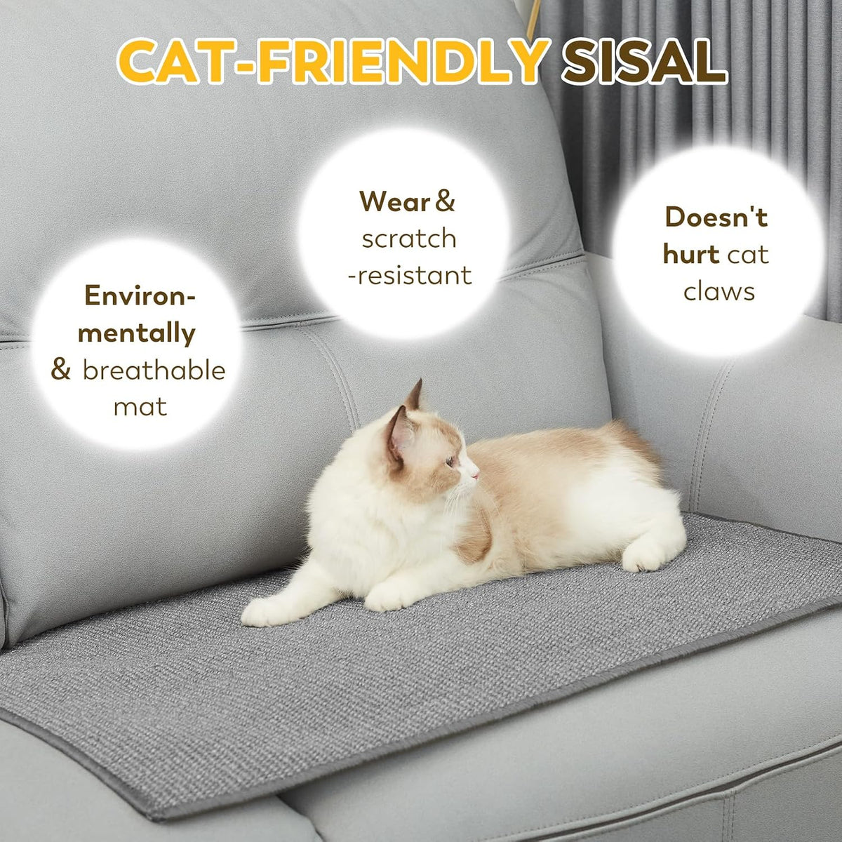 Sisal Cat Scratcher Mat with Sticky Tapes - Gray / 31.5" x 19.7" (1-Pack) - image 2
