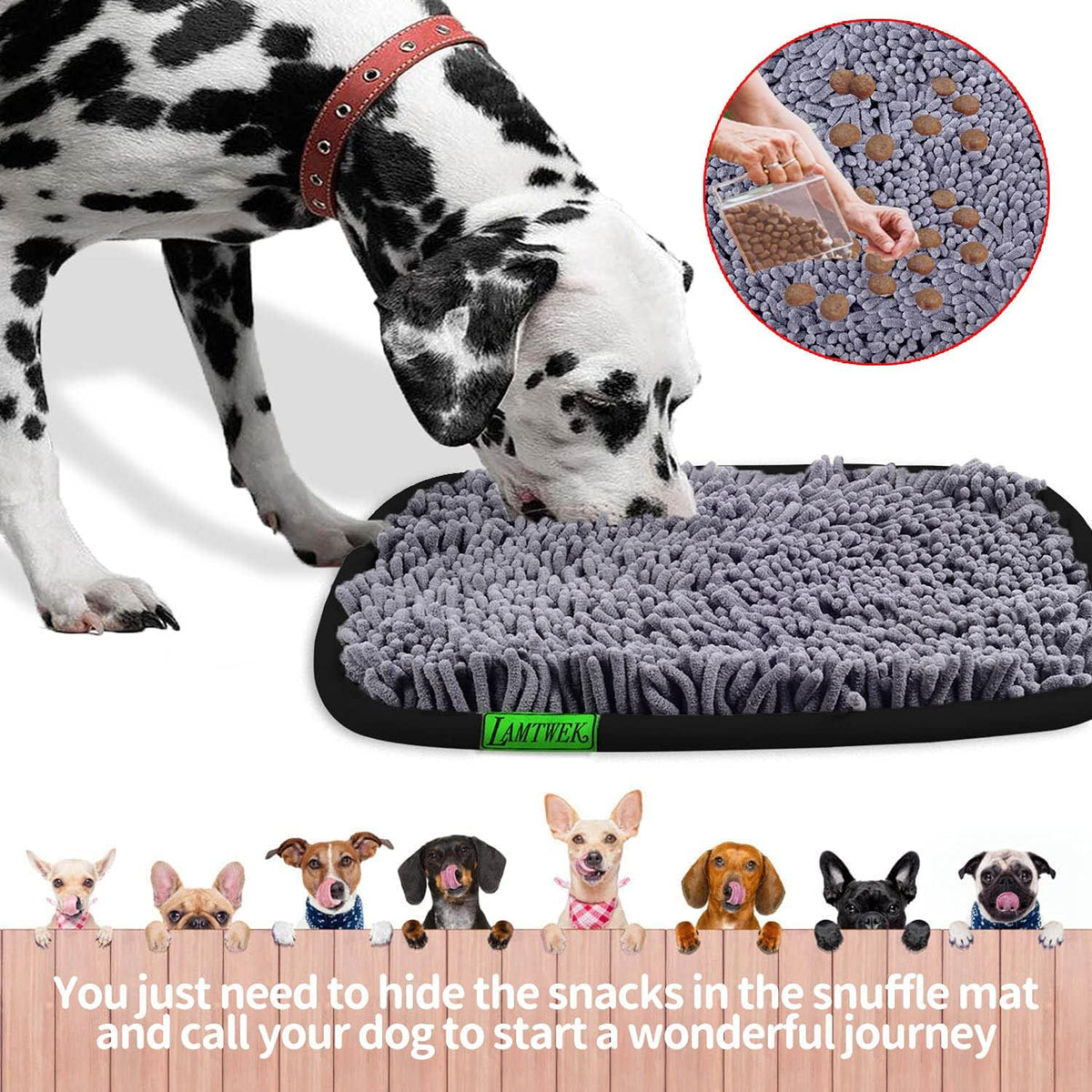 Snuffle Mat for Dogs, 17" x 21" Dog Snuffle Mat Interactive Feed Game for Boredom, Encourages - Black - image 2