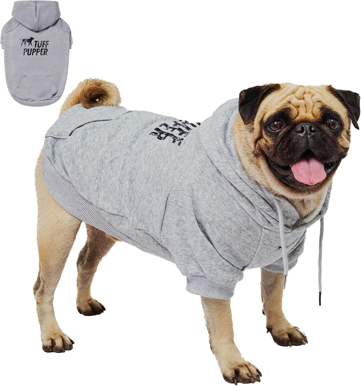 Tuff Pupper Dog Hoodie, Premium Quality Insulated Fabric - Heather Grey / Small (15-25 lbs)
