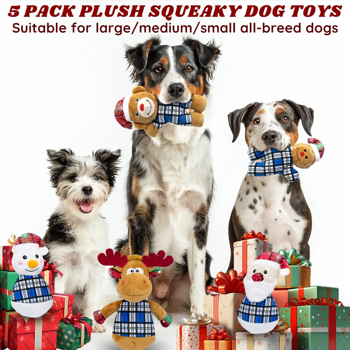 Squeaky Monkey Dog Toy for Large Dogs – Essentials for Dogs - Christmas 5 PACK - image 4