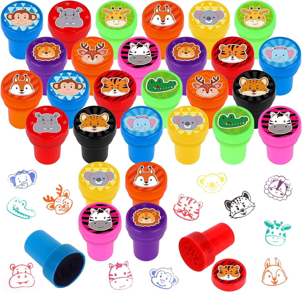 Hxezoc dog paw print stamps, 24 mini self-inking stampers in 8 bright colors - view 3