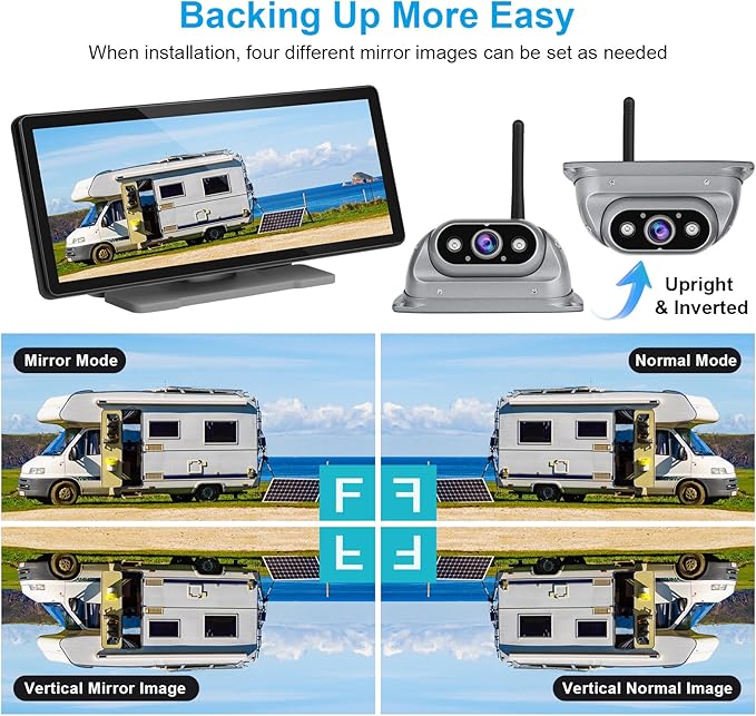 RV Wireless Backup Cameras with Monitor 6.86 Inch Touchscreen Built in DVR Video Recording for Truck RV Trailer Rear Side Wide View Back Up Camera Wireless Transmit Image Avoid Blind IP69K Waterproof
