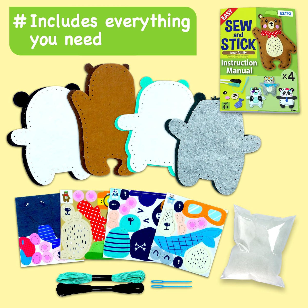 EZCRA Unicorn Sewing Kit for Kids Ages 4-8, 4 Beginner Projects - Bear 4-in-1 - image 3