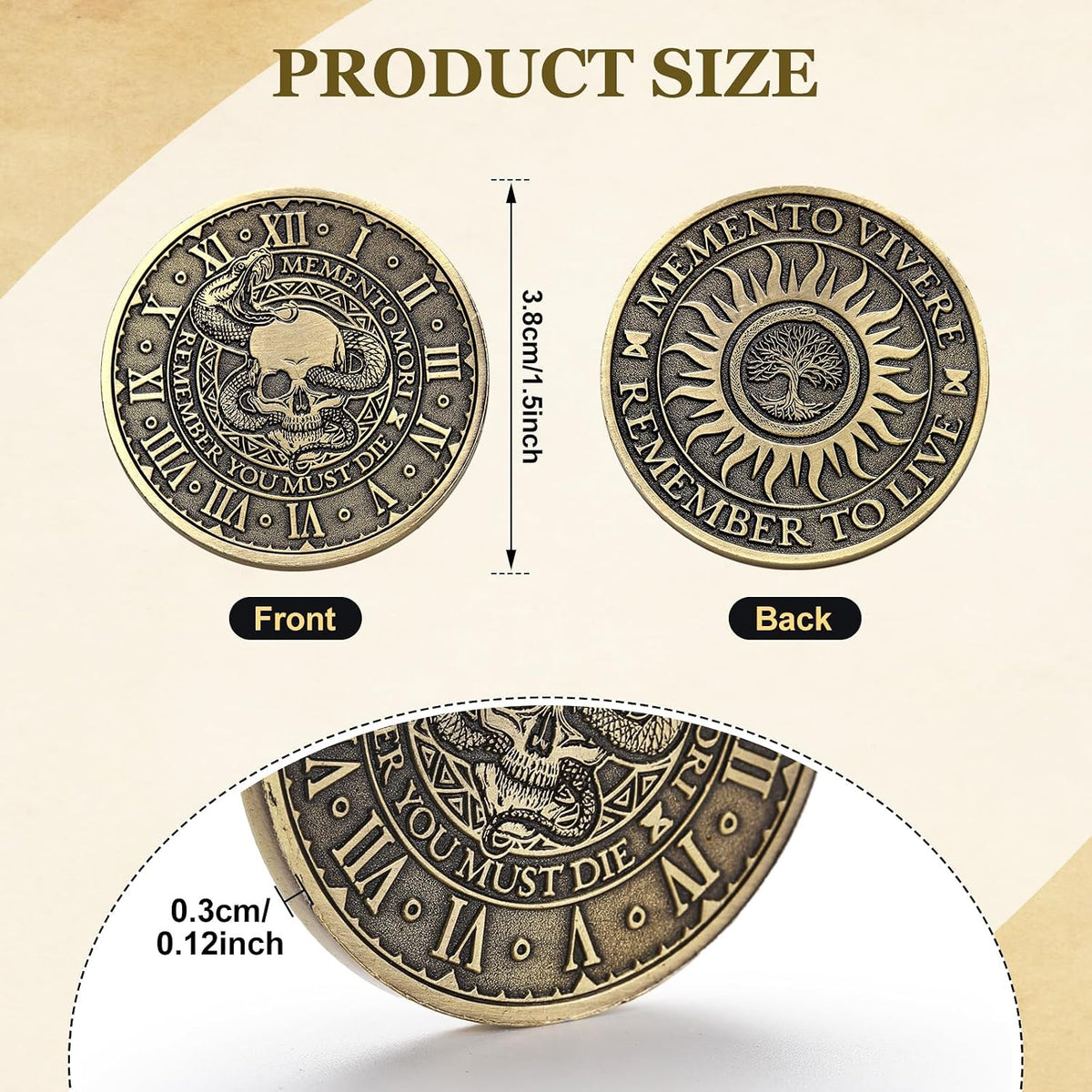 Misdary memento mori challenge coins in classic style copper finish with medallion box - view 6
