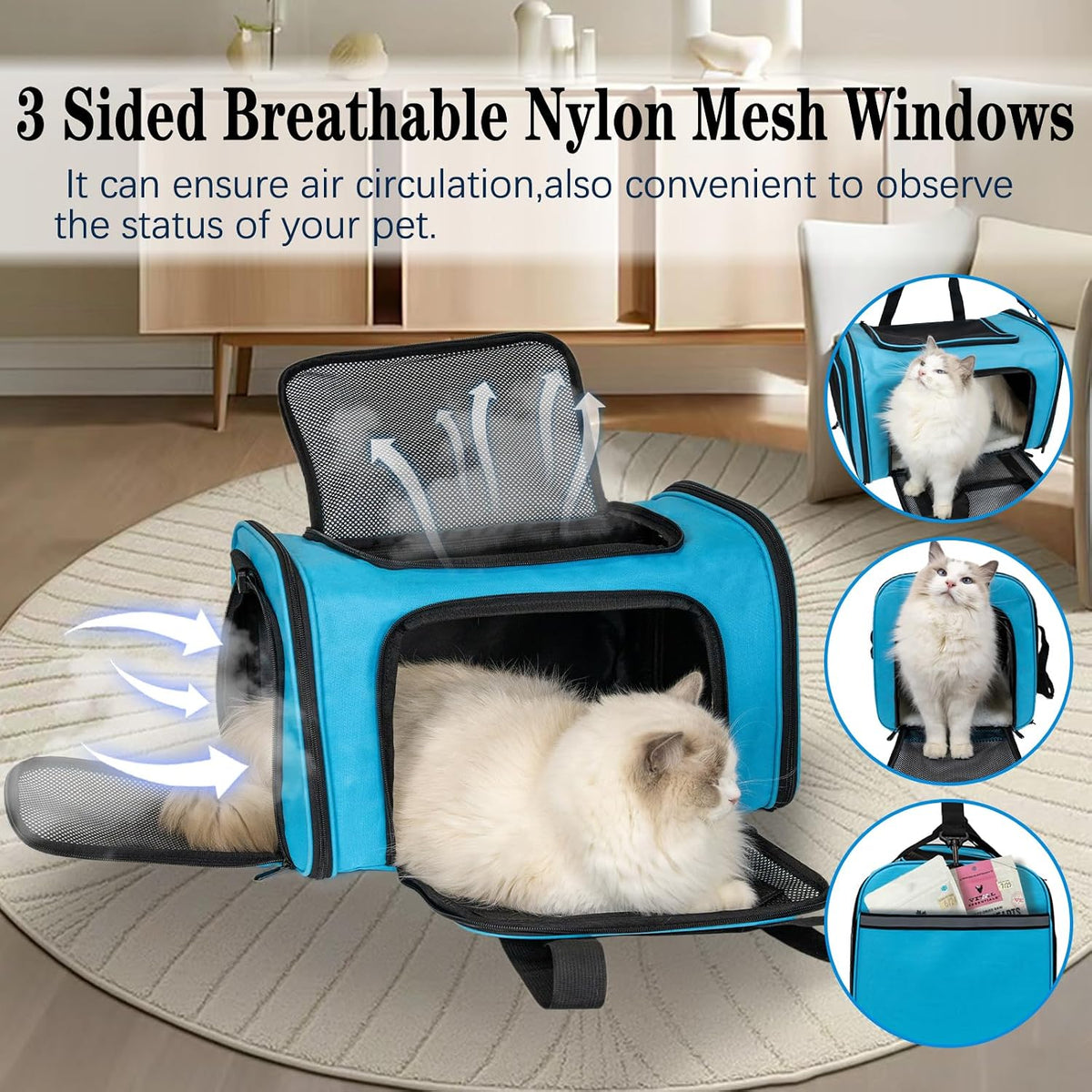 Top tasta Dog Cat Carrier Pet Carriers for Small Medium Large Cats - 20.0"L x 13.0"W x 13.0"H / Blue - image 3