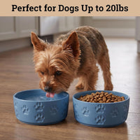 Ceramic Dog Bowl Set of 2 with Anti-Skid Base, 5.5"W x 2"H - Small / Blue - image 3