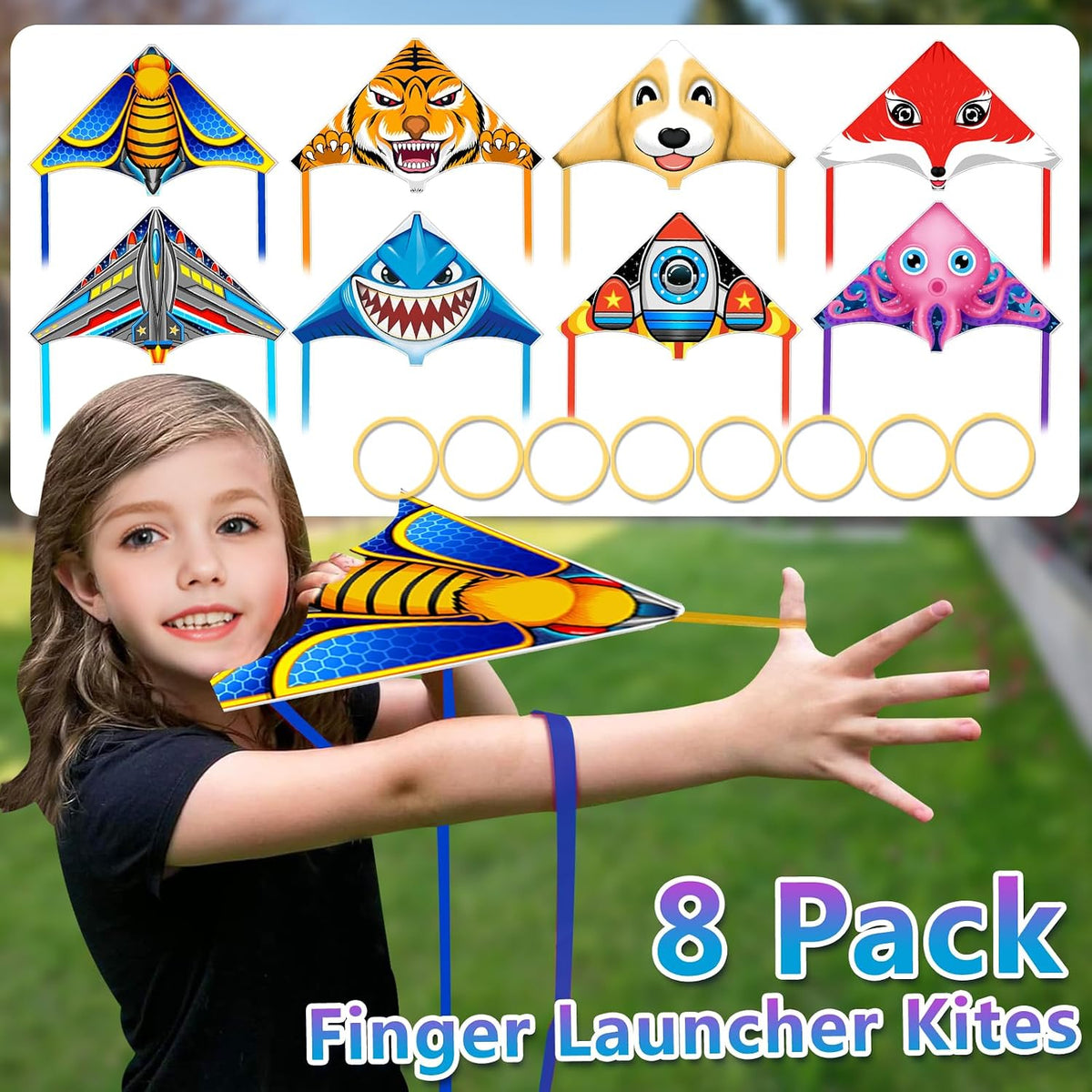 Tcvents mini finger launcher kites for kids with rubber band launchers in bright prints - view 11