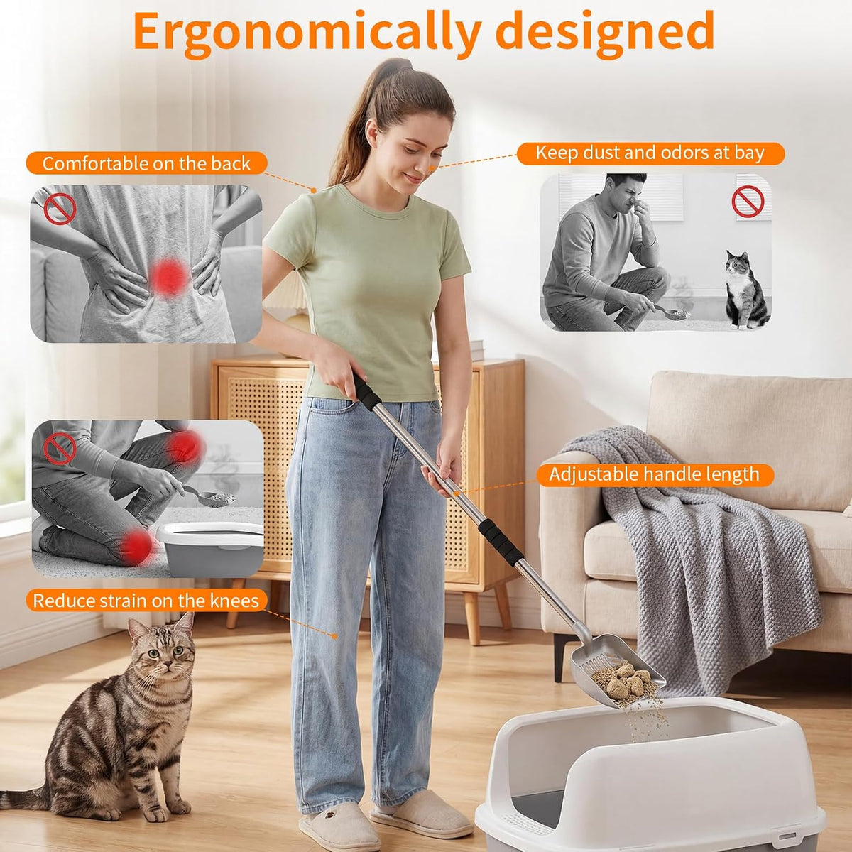 Metal Cat Litter Scoop, Detachable Long Handle Litter Scooper – Daily Care for Cats - silver shovel - image 3