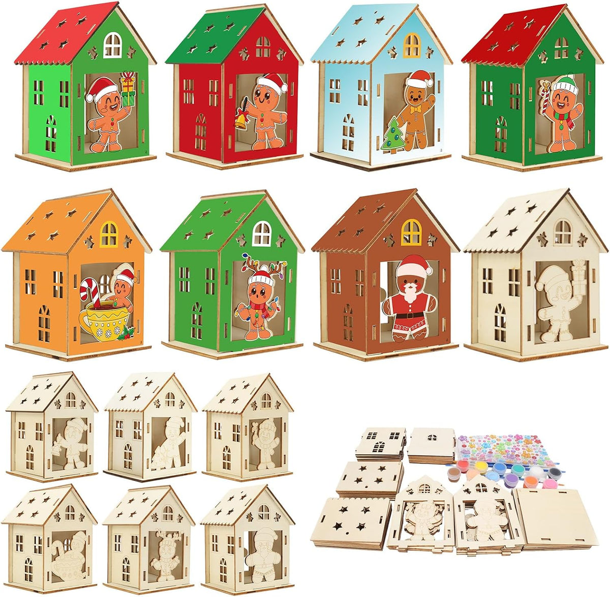 Fennoral 7 pack wooden 3D pumpkin house craft kit for kids Halloween decorating - view 6
