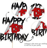 Zhuoweism Halloween horror Happy Birthday glitter cake topper on bamboo stick - view 12