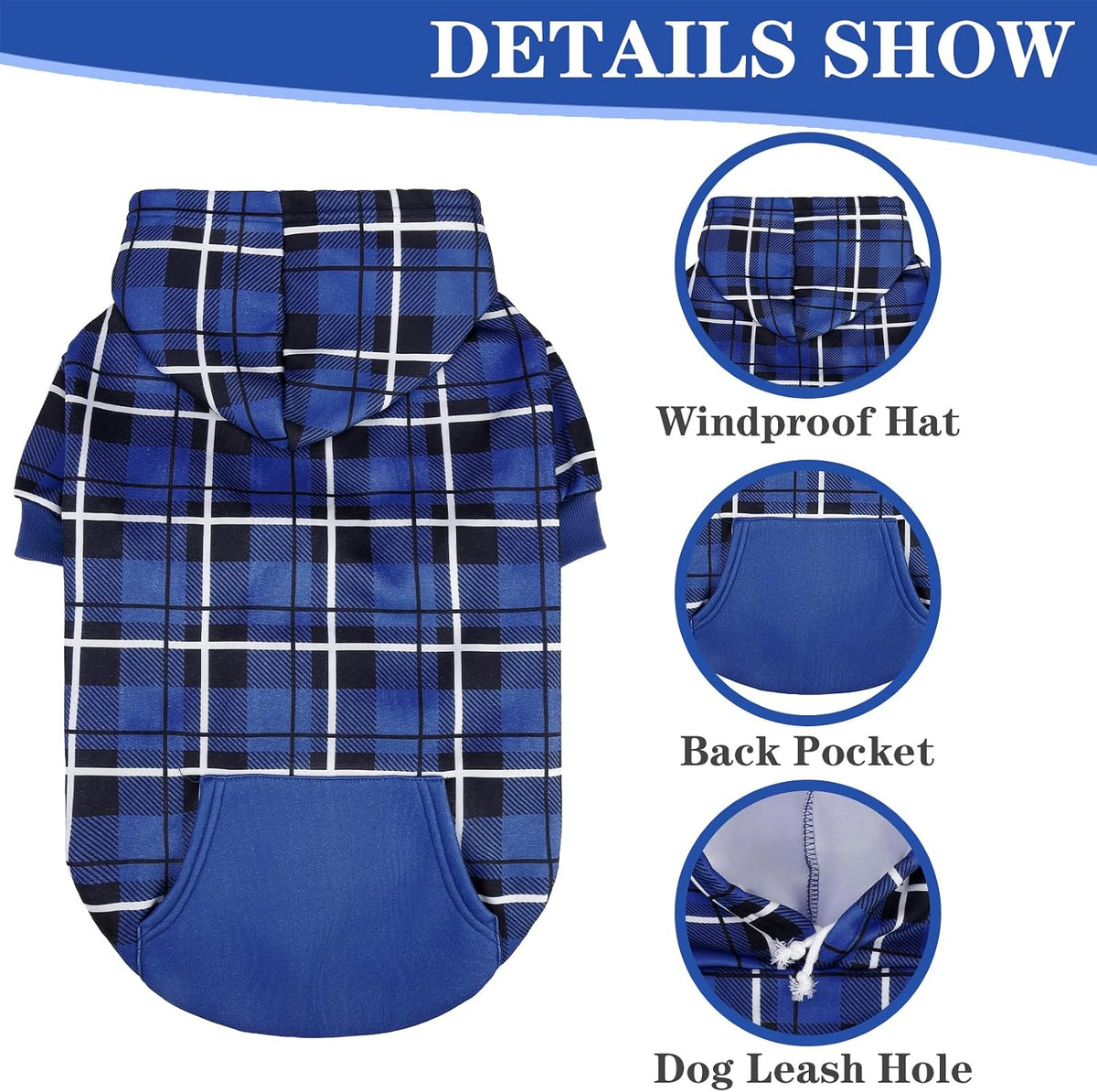 Plaid Dog Hoodie - British Style Warm Dog Sweater Shirt with Leash Hole,Pitbull Clothes - Navy Blue / S-Medium - image 3