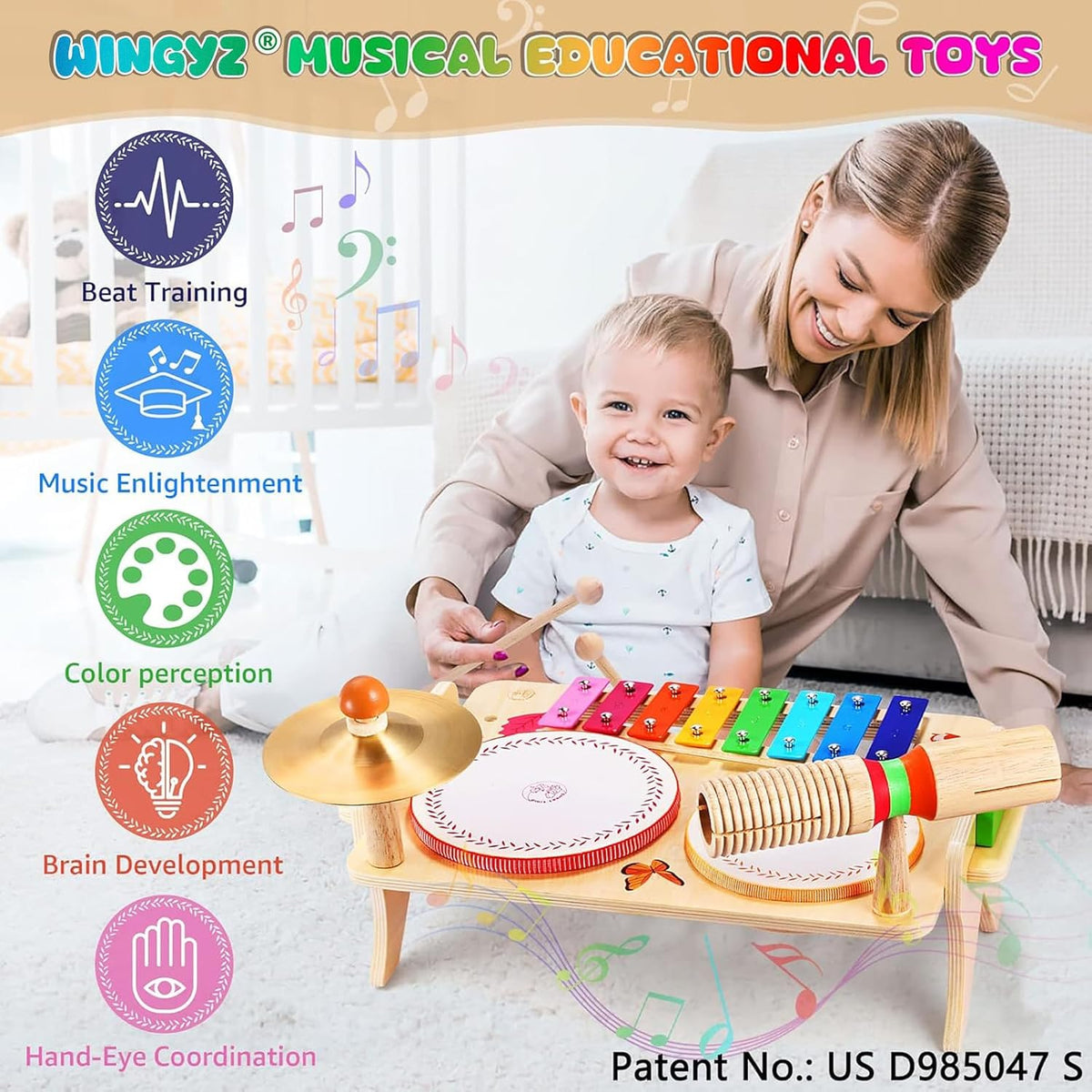 WINGYZ Kids Drum Set, 7-in-1 Wooden Music Instruments for Toddlers FSC Safe – Fun for Kids & Family - image 2