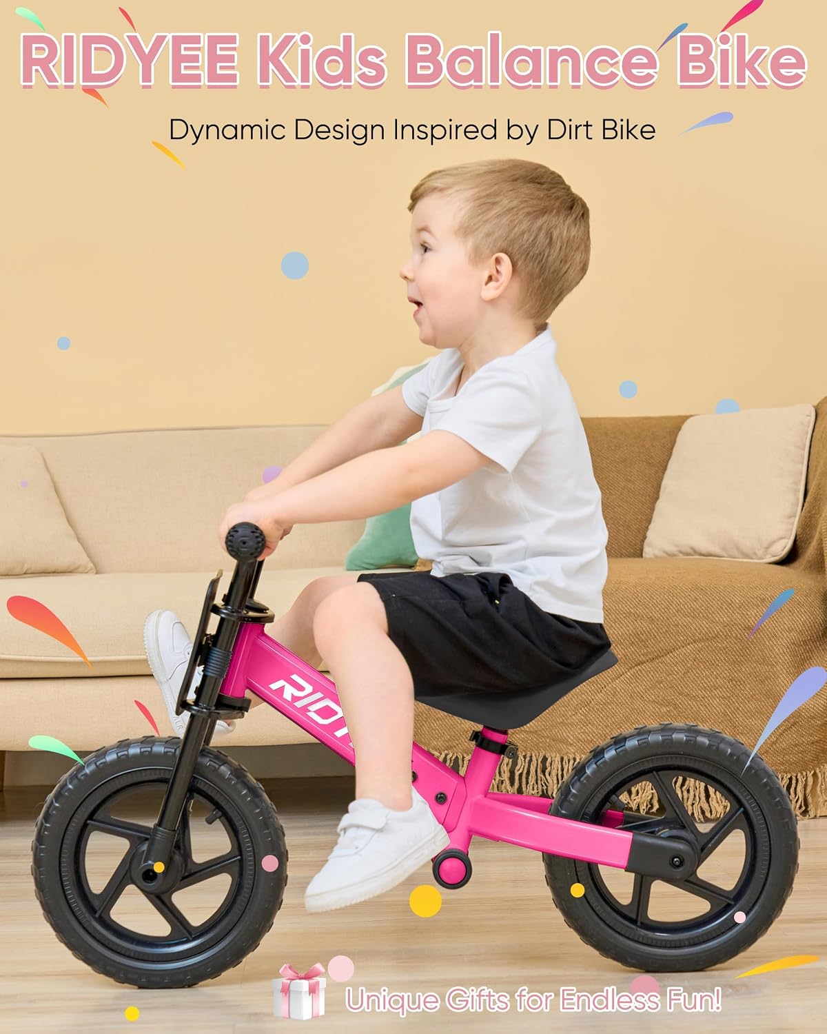 RIDYEE Toddler Balance Bike 2 Year Old - Pink - image 2