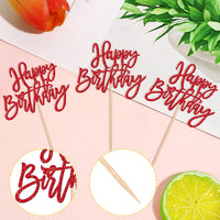 24 PCS Happy Birthday Cupcake Toppers Glitter Picks for Celebrating - Red - image 3