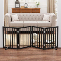 Black 37-74" Dog Gate Foldable Dog Gates for Doorways Stairs House Freestanding Pet Gate Puppy Barries 24 inches Tall