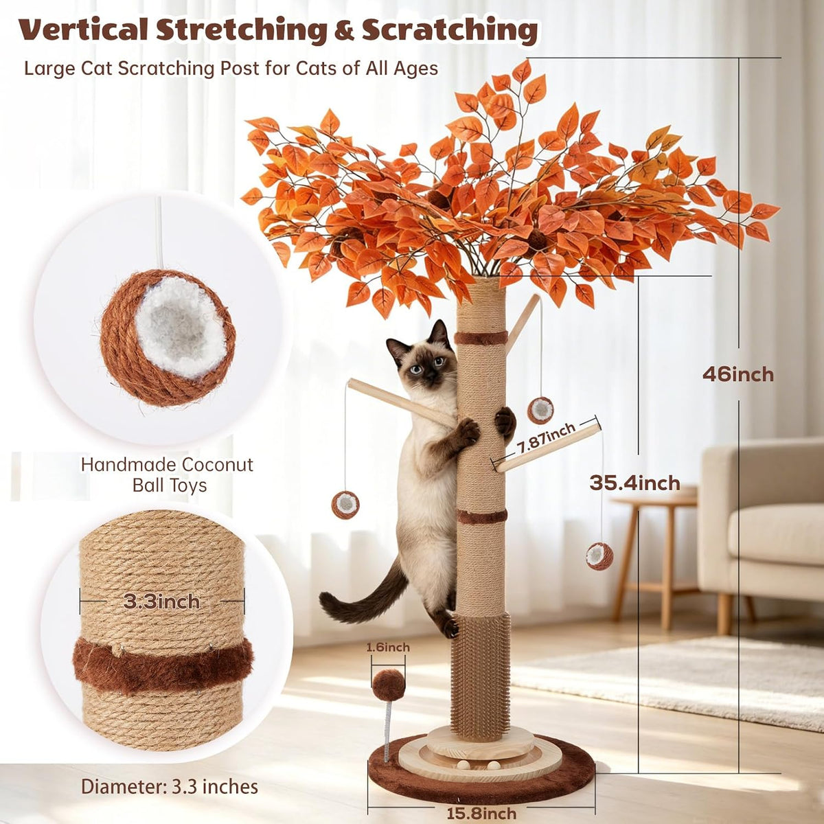 46" Tall Cat Scratching Post - Brown(46" Tall) - image 2