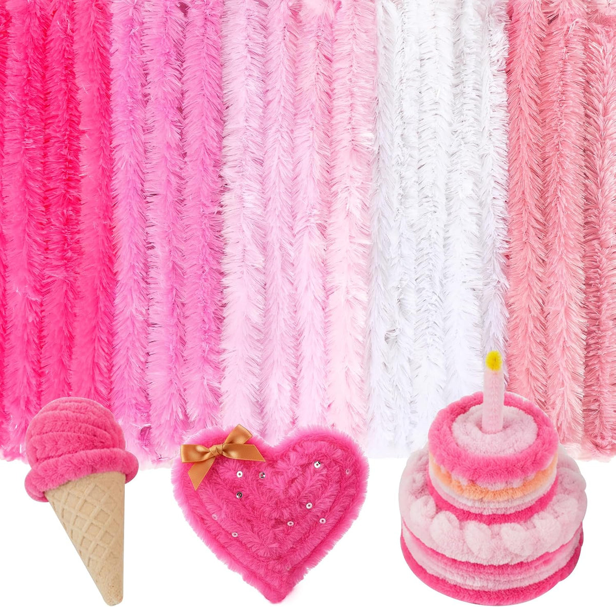 Caydo 50PCS Extra Thick Pipe Cleaners with 100pcs Eyes - Pink