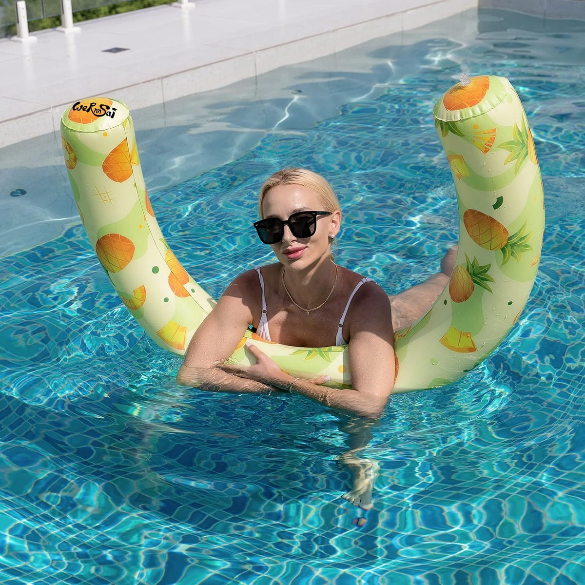 WERNNSAI 2 pack inflatable pool noodles, pink flamingo and yellow pineapple designs - view 3