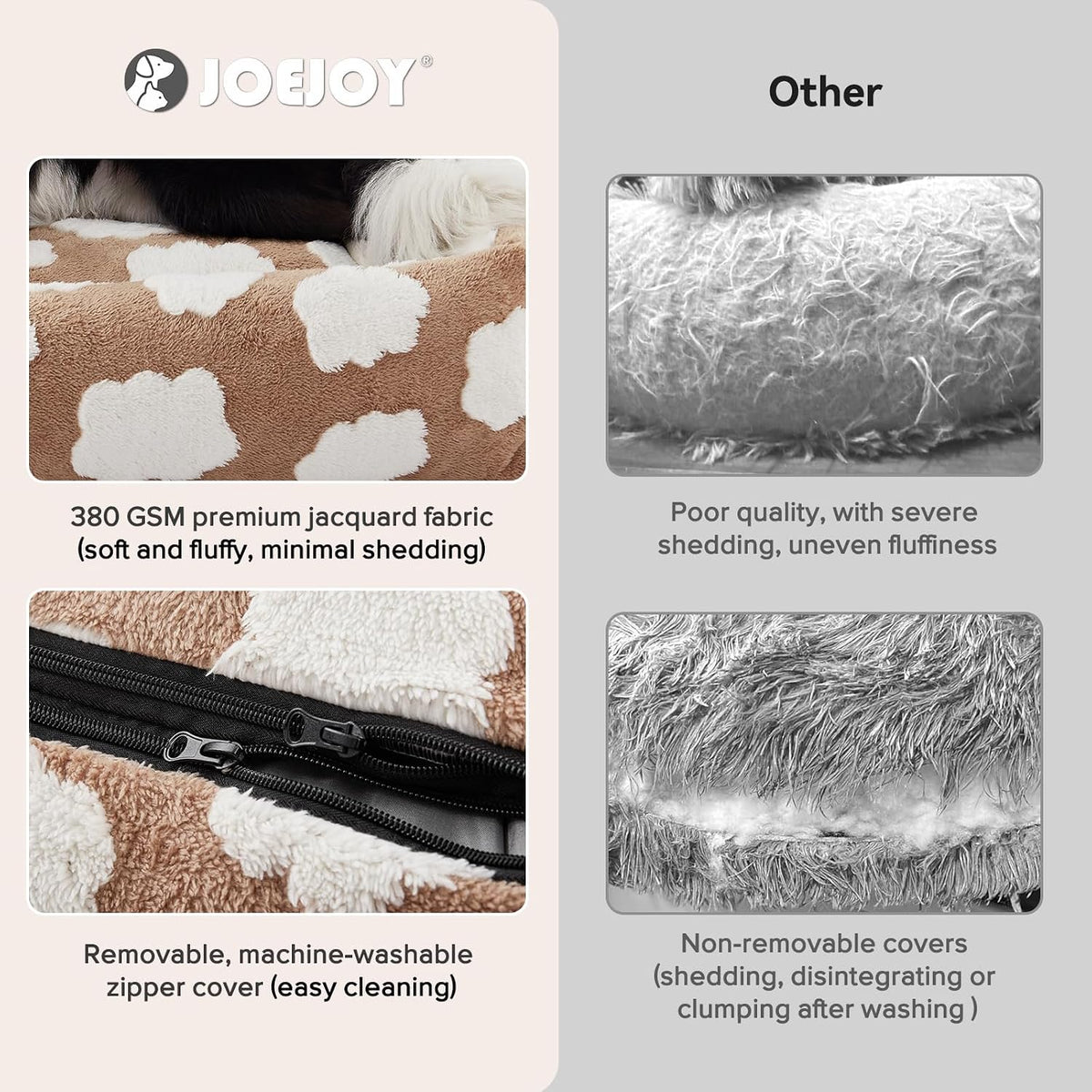 JOEJOY Cute Dog Bed Medium Size Dog - Cozy Clouds Brown / M (30"x24"x8") - image 3