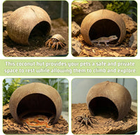 PINVNBY 2 PCS Natural Coconut Reptile Hideouts Lizard Coco Hut Hermit - Smooth Surface / Extra Large Size, 1 PCS - image 4