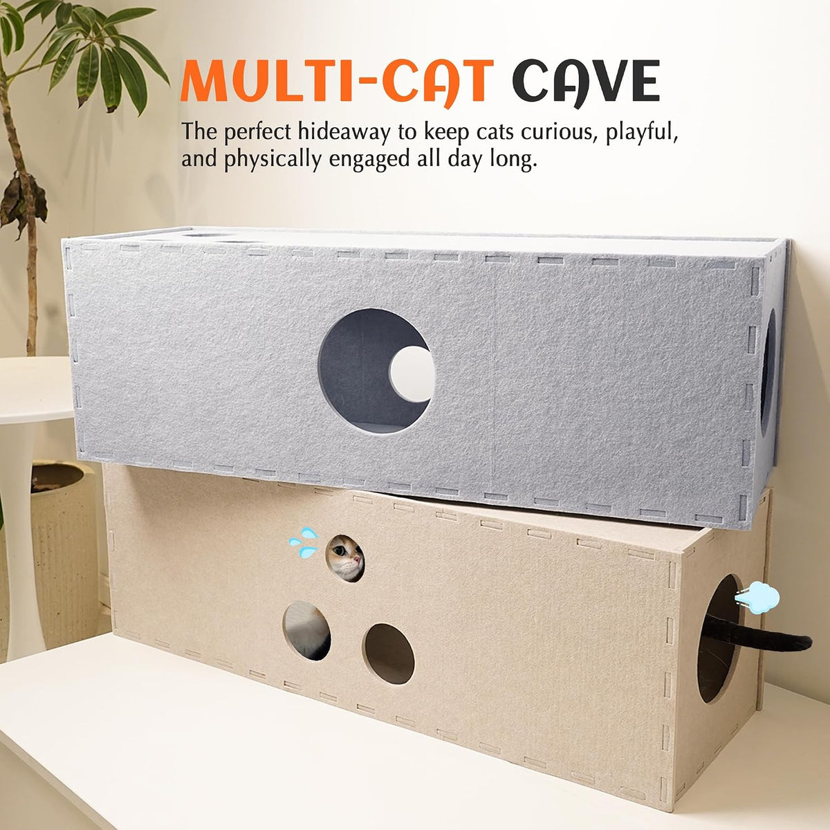 PETKARAY Cat Tunnel, Original Cat Hideaway Cave for Indoor Cats - Straight Tunnel / Beige - image 3