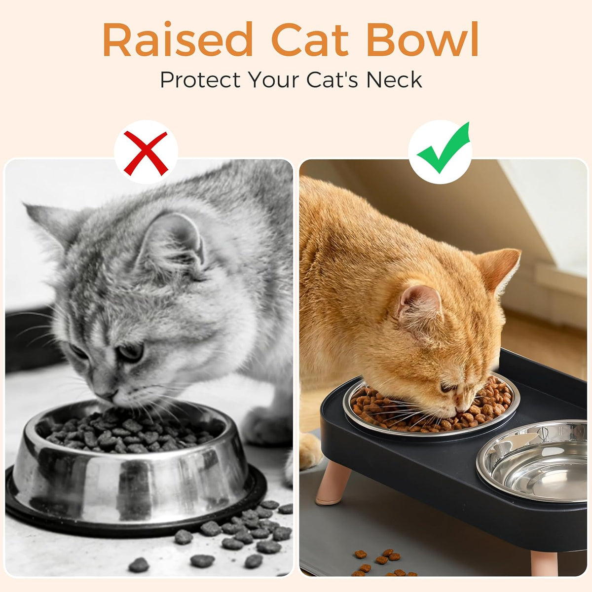 Elevated Cat Bowls Set - Raised Cat Food and Water Bowl Set with Non Slip Stand - Pet Feeding - Black - image 3