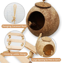 Natural Coconut Hide with Ladder Perches Hanging Bird House Toy - 2pcs Coconut Hide with Ladder Bird Cages - image 3