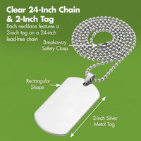 Podzly military dog tags for kids, silver metal tag on a 24 inch chain, 24 pack - view 2