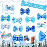Tondiamo 100 Pack Halloween Dog Hair Bows Ghost Pattern Rubber Bands – Essentials for Dogs - Snowflake Pattern - image 2