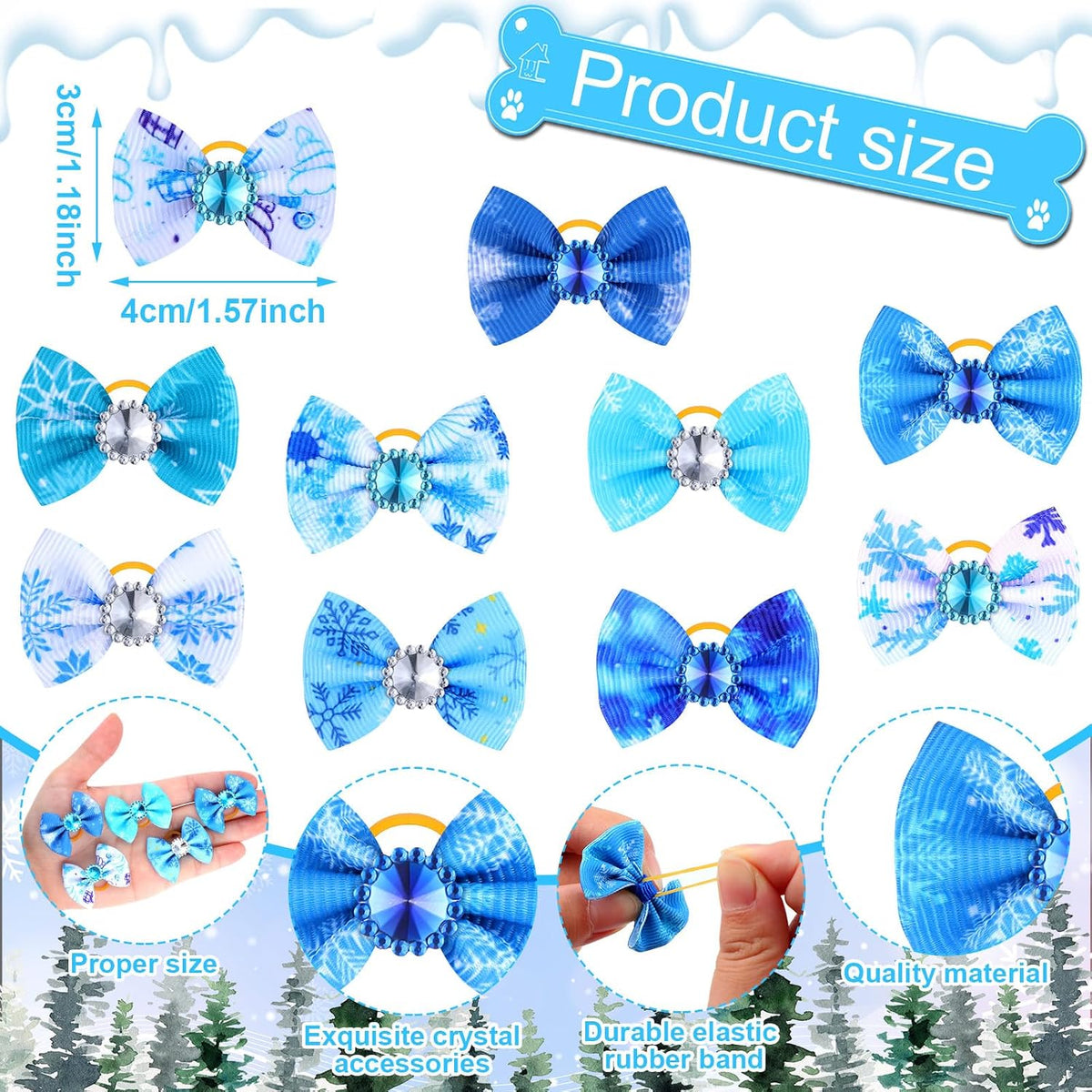 Tondiamo 100 Pack Halloween Dog Hair Bows Ghost Pattern Rubber Bands – Essentials for Dogs - Snowflake Pattern - image 2