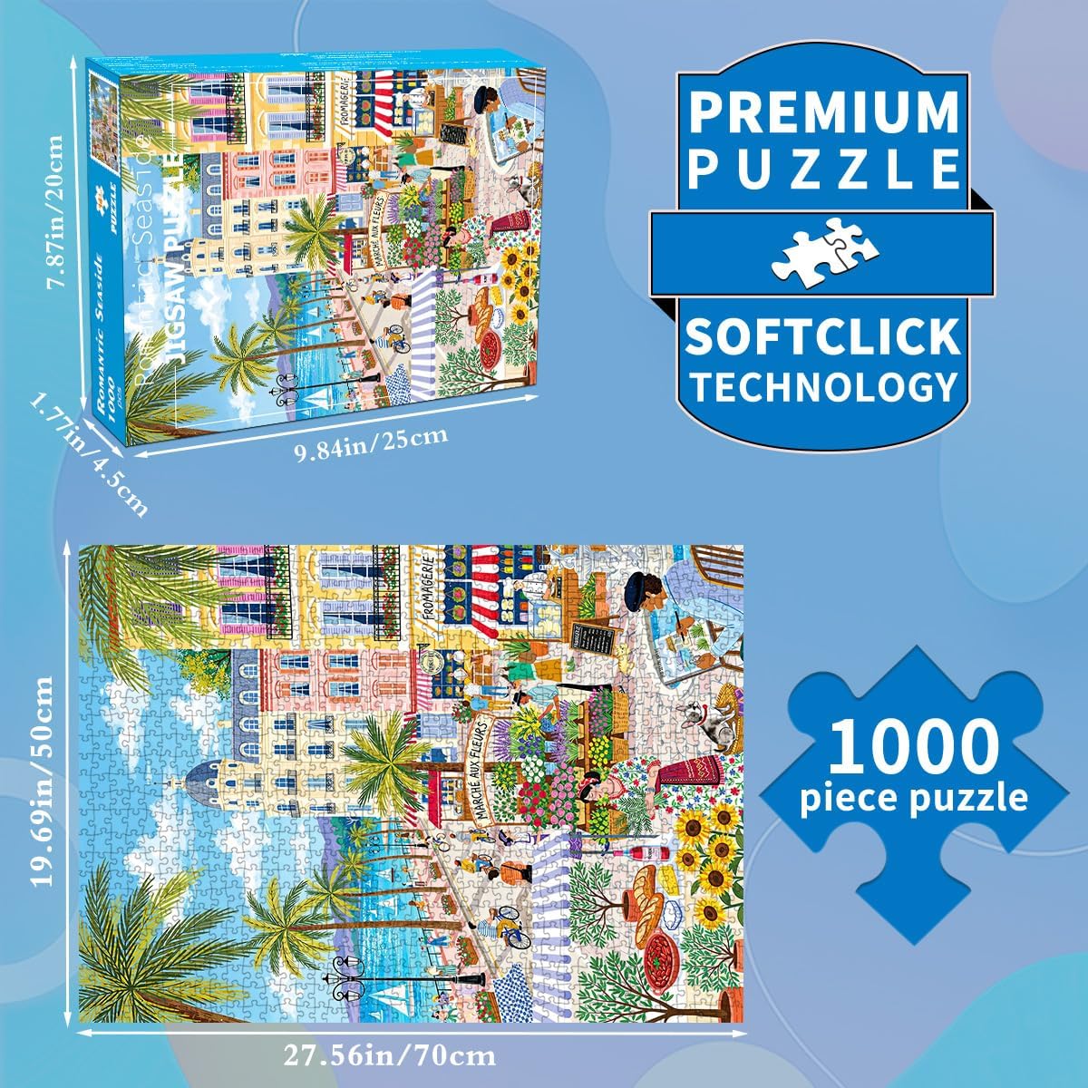 1000 Piece Jigsaw Puzzle, French Riviera Flower Market - Seaside Flower Market - image 2