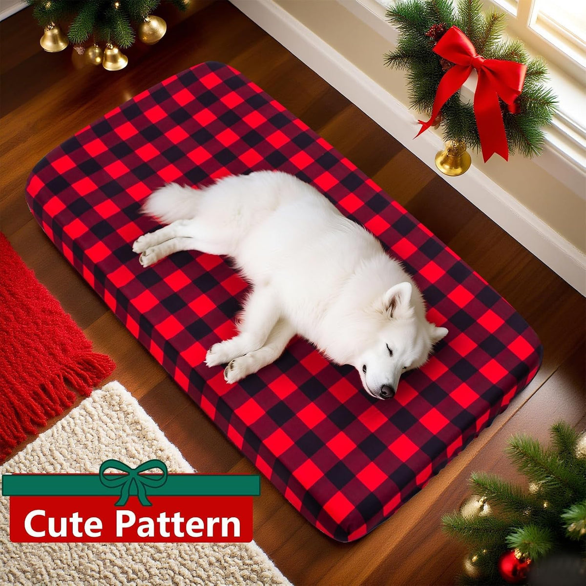 Dog Bed Covers Replacement Washable Elastic Edged 36" x 27" x 6" – Essentials for Dogs - Red Lattice / 52.0"L x 28.0"W x 5.0"Th - image 2