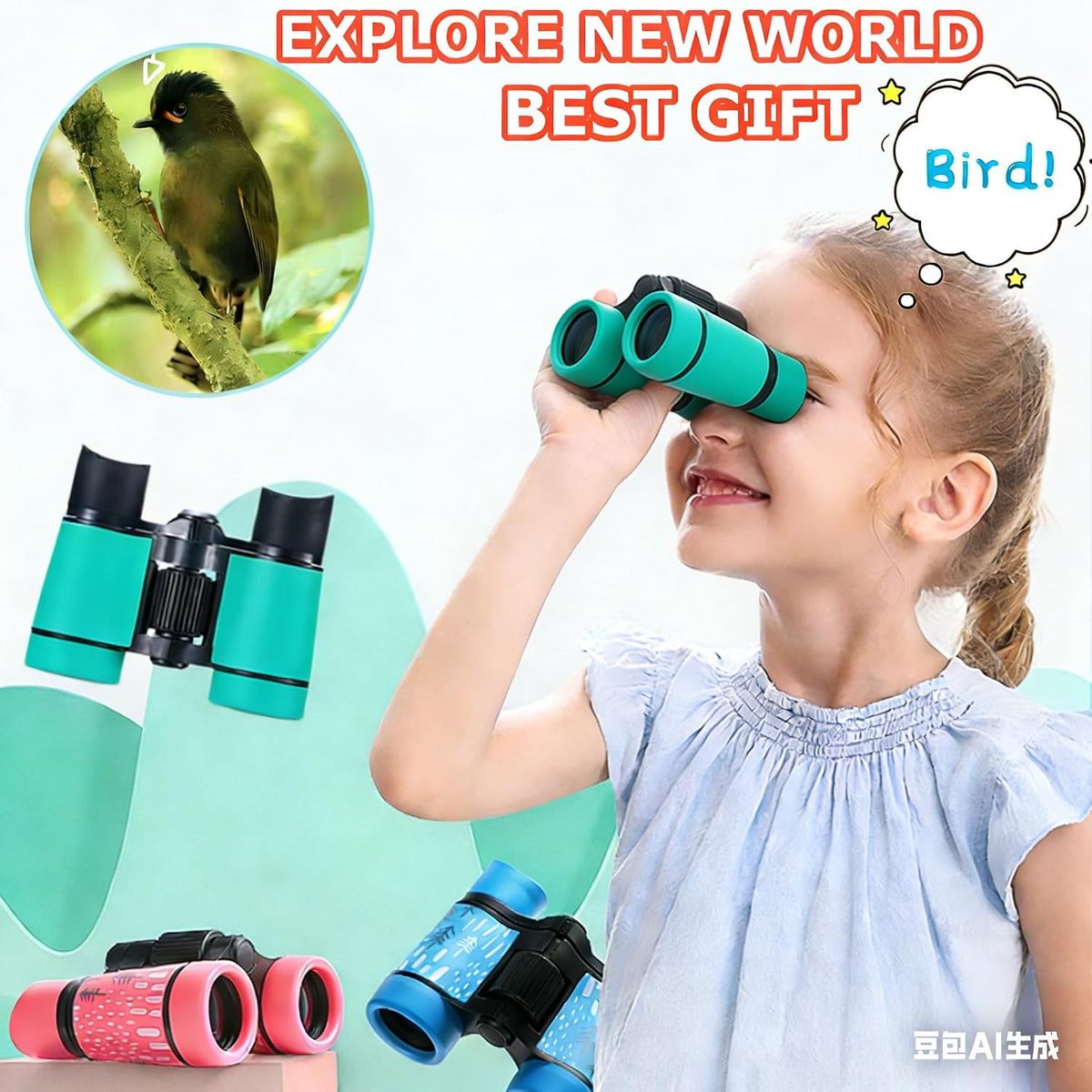 Kids Binoculars Ages 3-12 with Compass & Whistle – Fun for Kids & Family - Nacy Blue - image 2