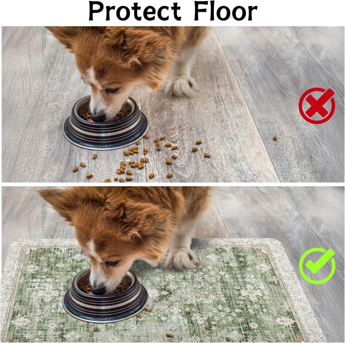 Pet Food Mats for Floor, Absorbent Dog Mat for Food and Water Dispenser Mat, Dog Food Mat Quick Dry - Green / 20"L x 12"W - image 3